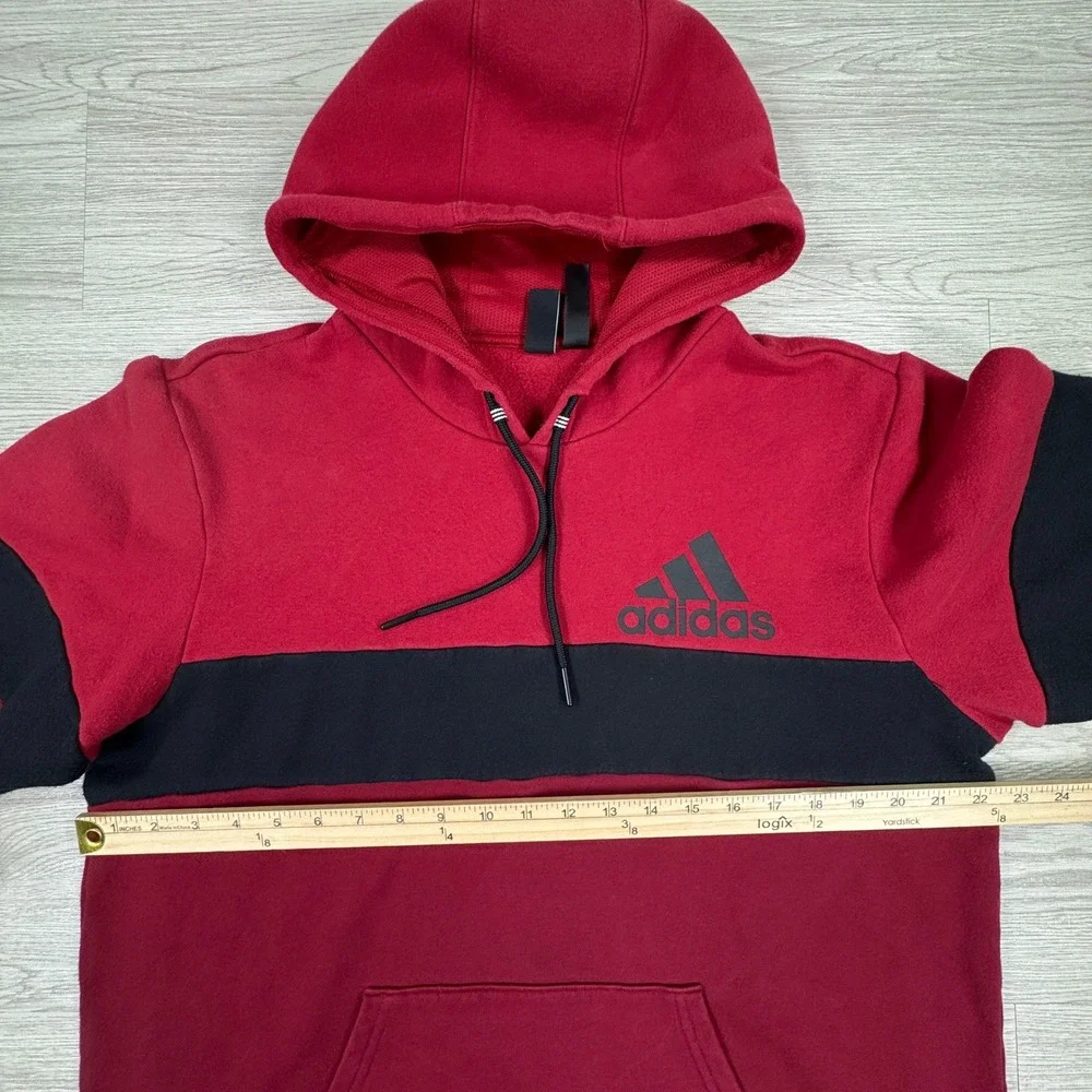 Adidas Men's Hoodie Pullover Red Large Colorblock Logo Sweatshirt‎